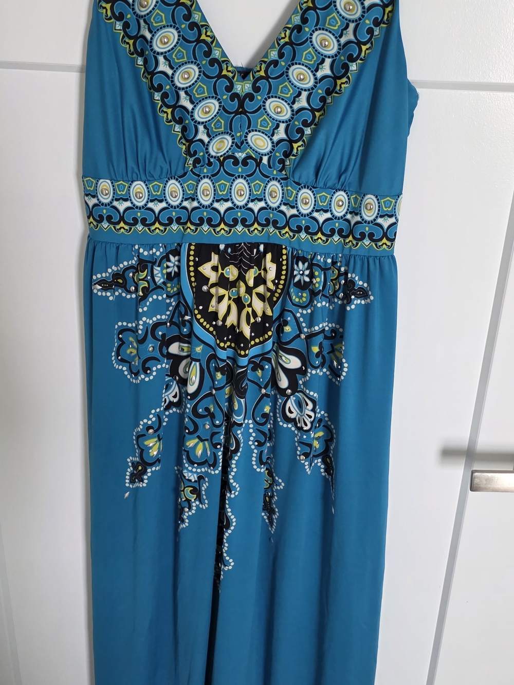 INC International Concepts Teal Printed V-Neck Maxi Dress Size M